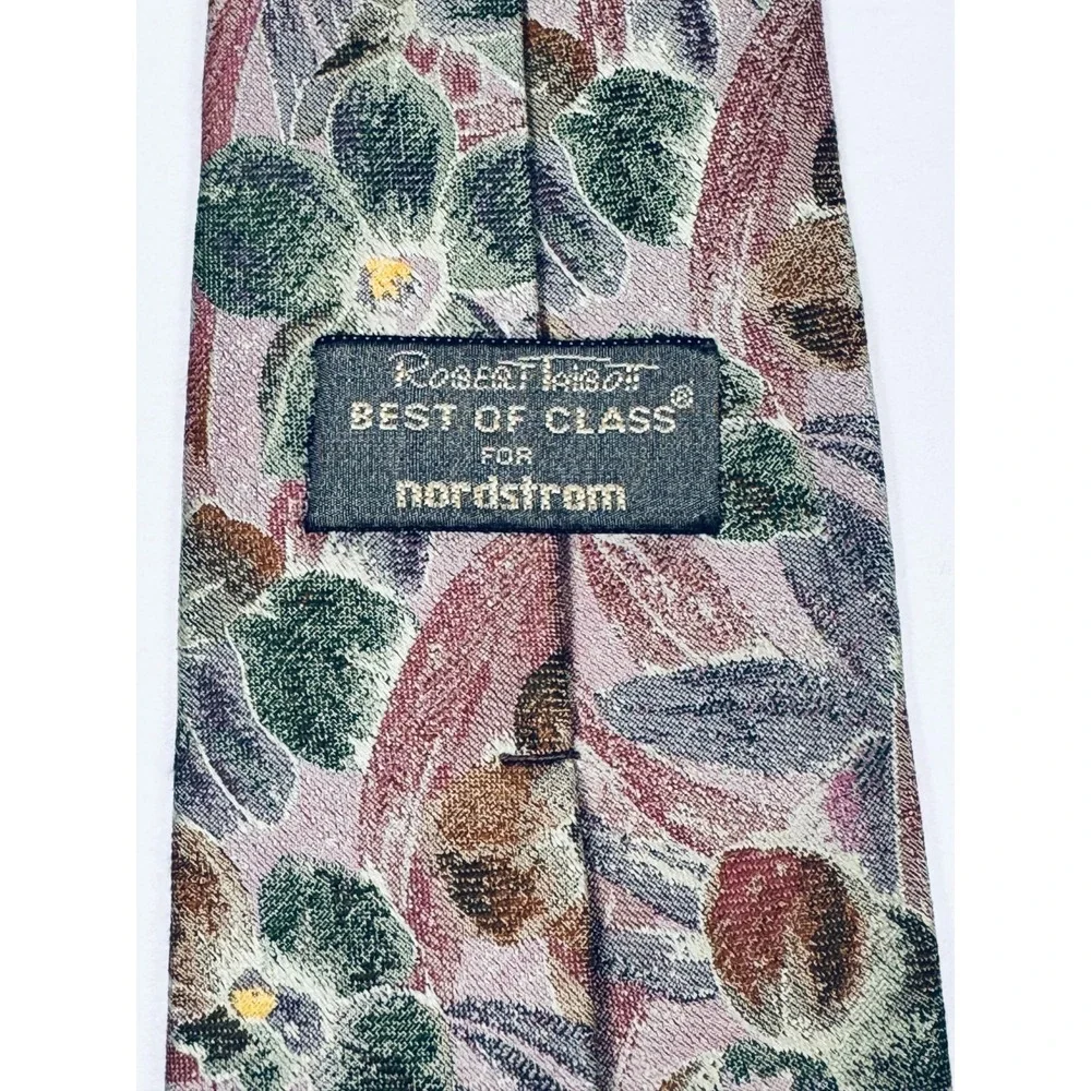 Robert Talbott Tie Mens Silk Floral Mauve Green USA Handmade Vintage Necktie